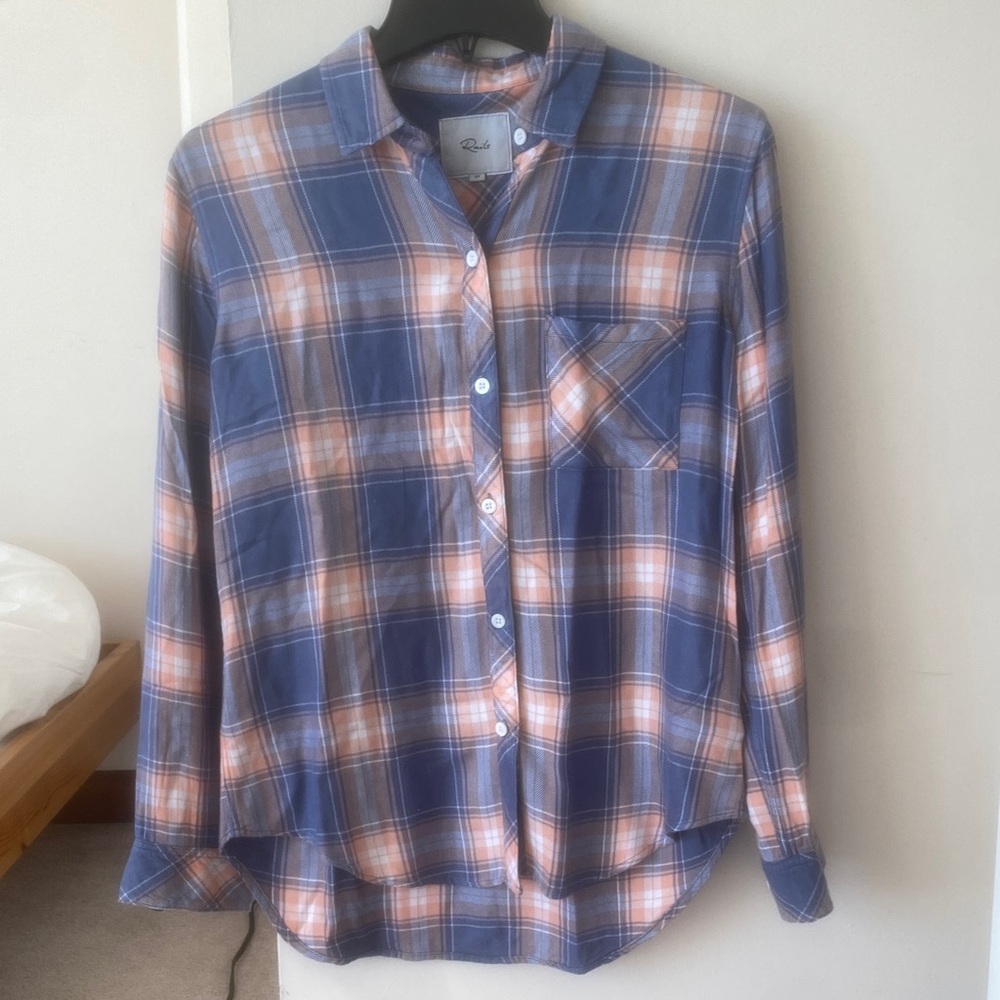 Rails Pastel Blue and Peach Plaid Button-Down Shirt
